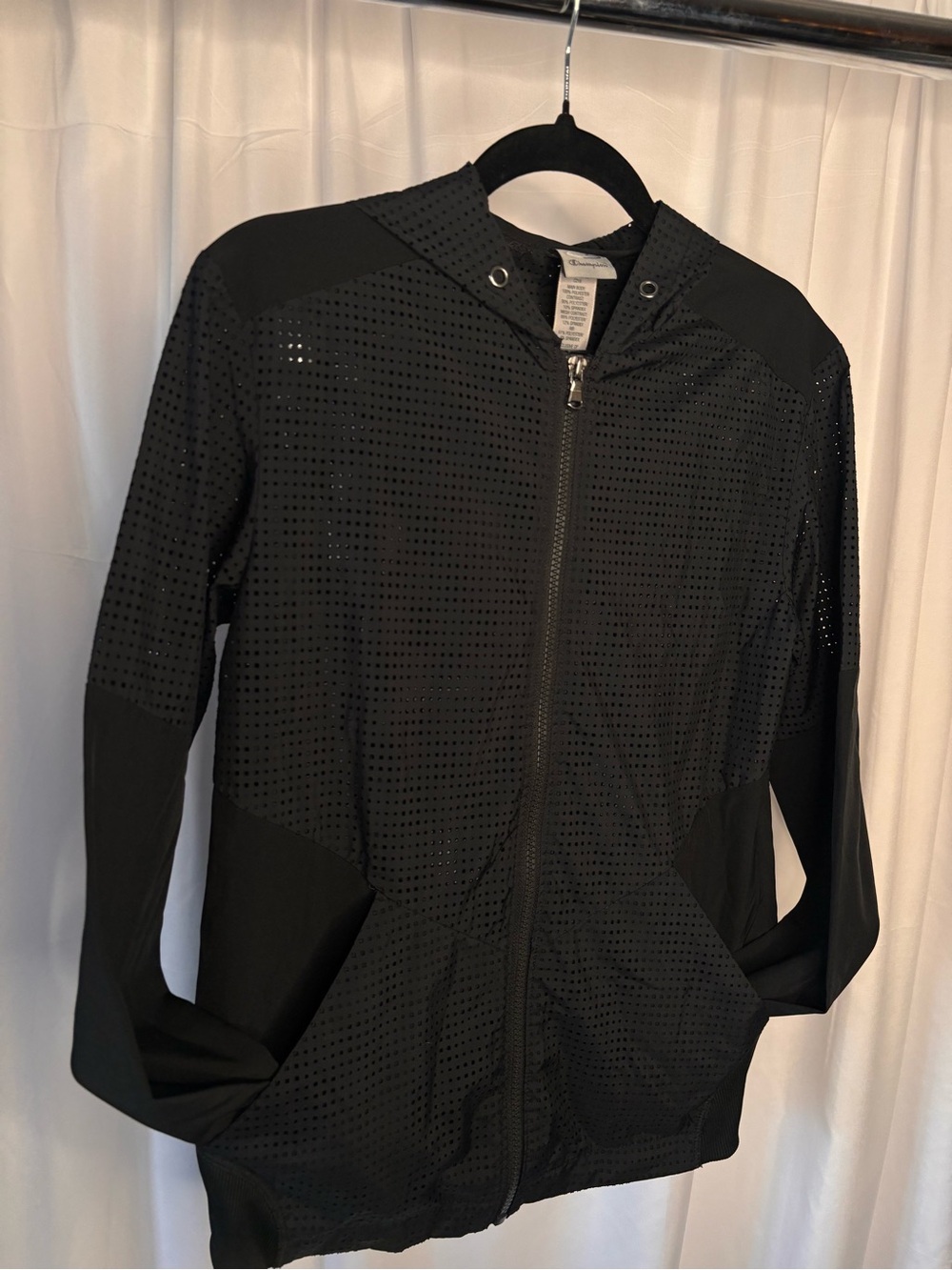 Black Lightweight Perforated Hooded Jacket